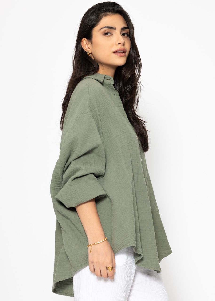 Muslin blouse oversize, short, khaki