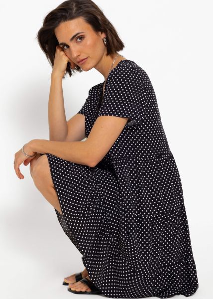 Airy dress with polka dot print - black