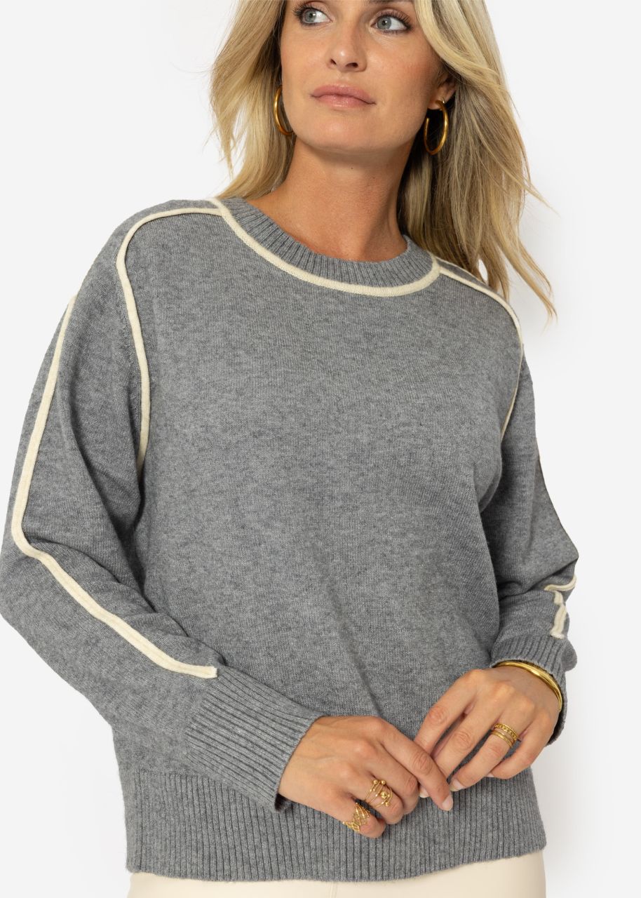 Jumper with decorative trims - grey-beige