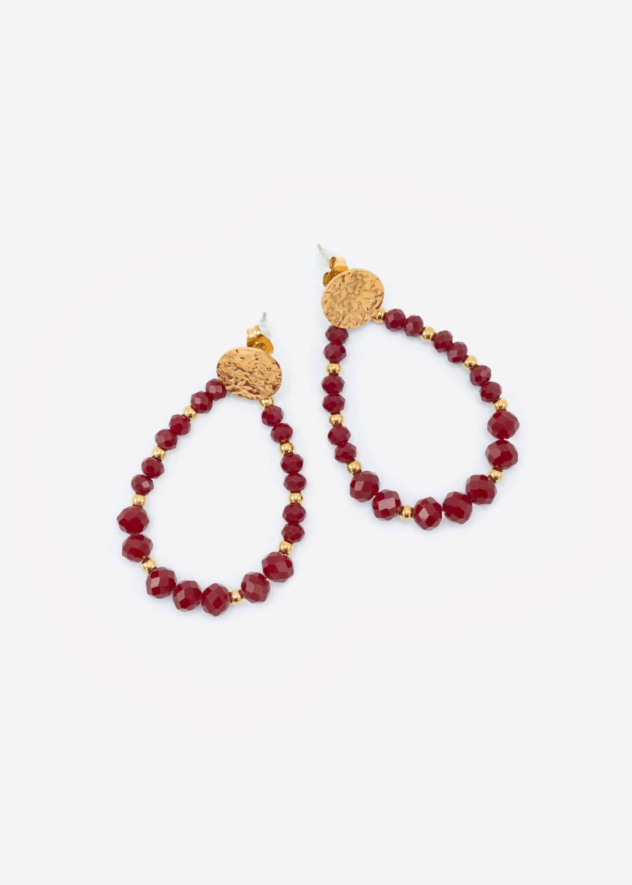 Gold stud earrings with pearls - burgundy