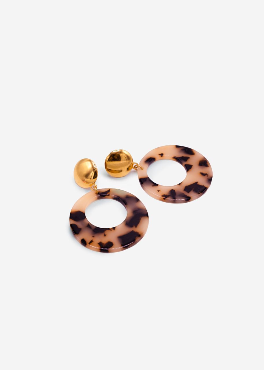 Stud earrings with brown pendant - gold