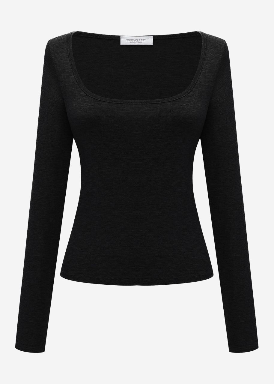 Long-sleeved shirt with neckline - black