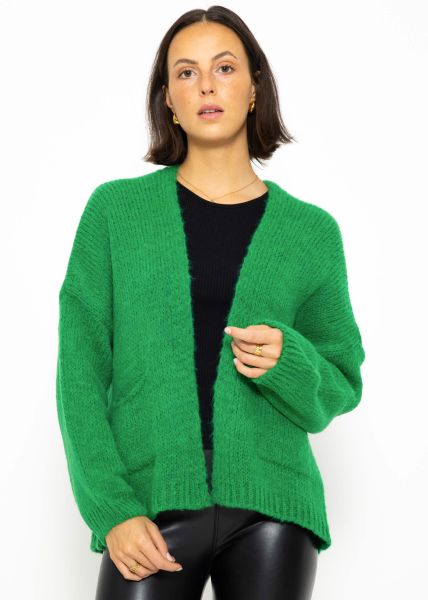 Knitted cardigan with patch pockets - green