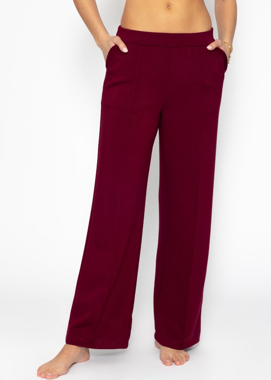 Soft wide jogging pants with piping - burgundy