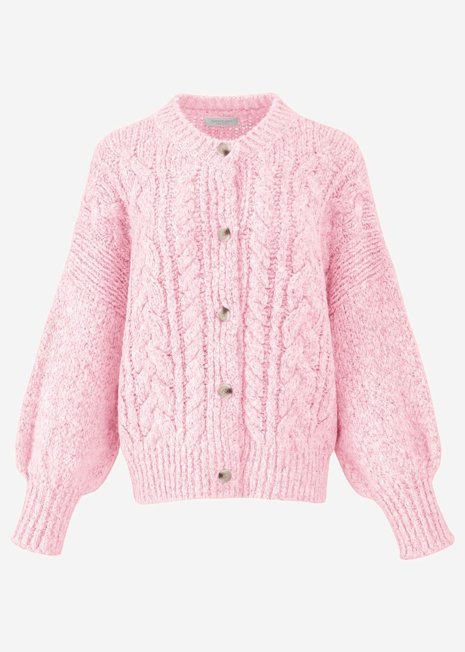 Super fluffy cardigan with cable knit pattern - pink