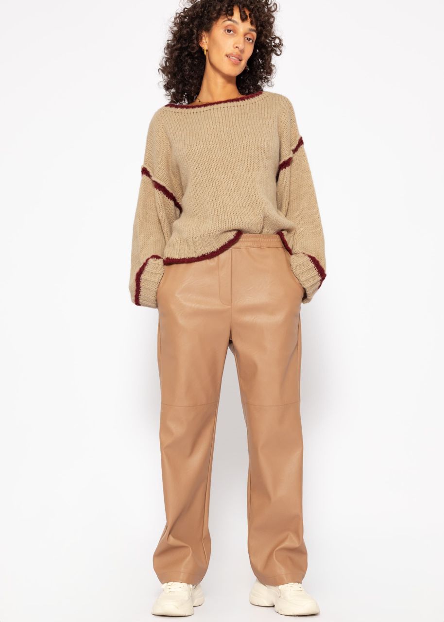 Jumper with coloured trims - beige-bordeaux