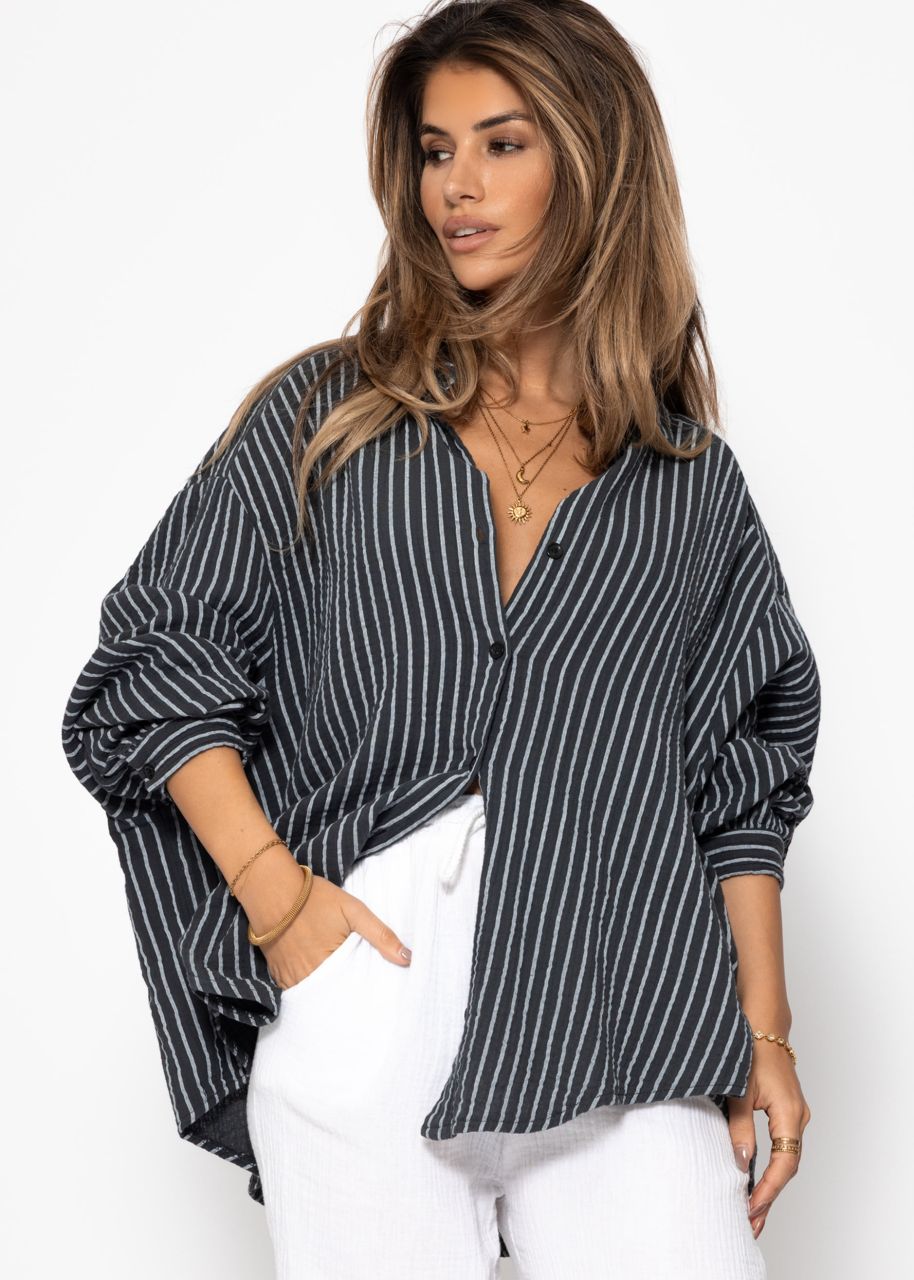 Oversize muslin blouse with light stripes - grey