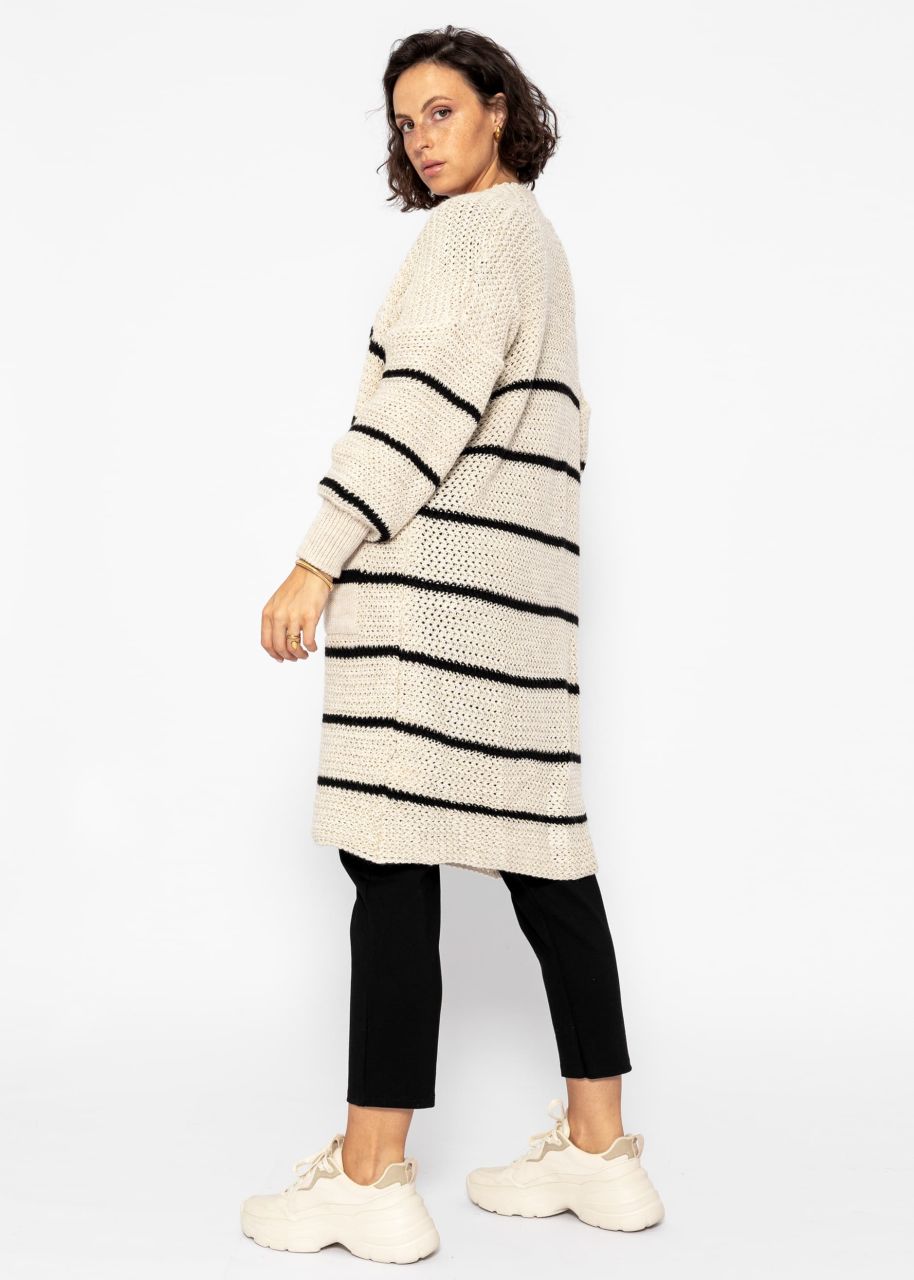 Long cardigan with stripes - beige-black