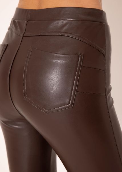 Thermo leather leggings with patch pockets, dark brown