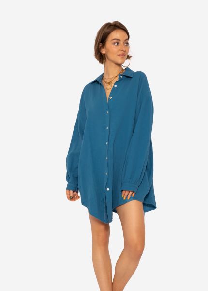 Muslin blouse oversize, petrol blue