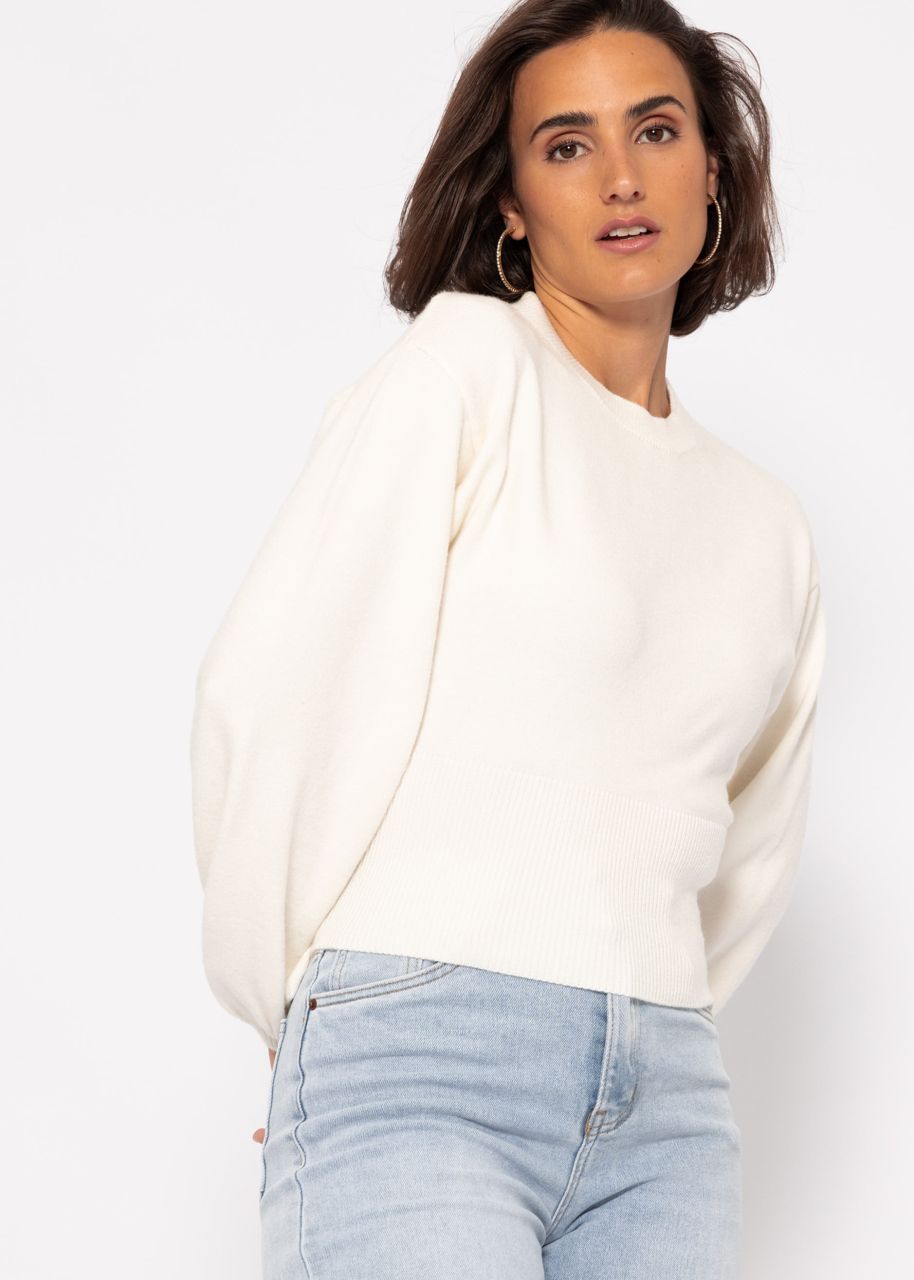 Jumper with balloon sleeves and back neckline - offwhite