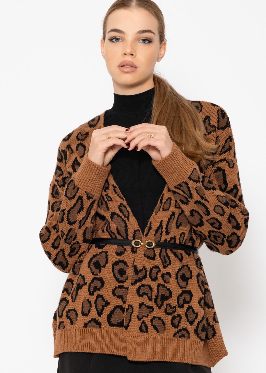 Jacquard cardigan with leo pattern - camel