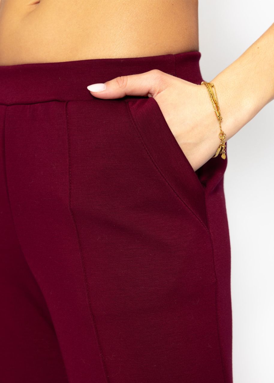 Soft wide jogging pants with piping - burgundy