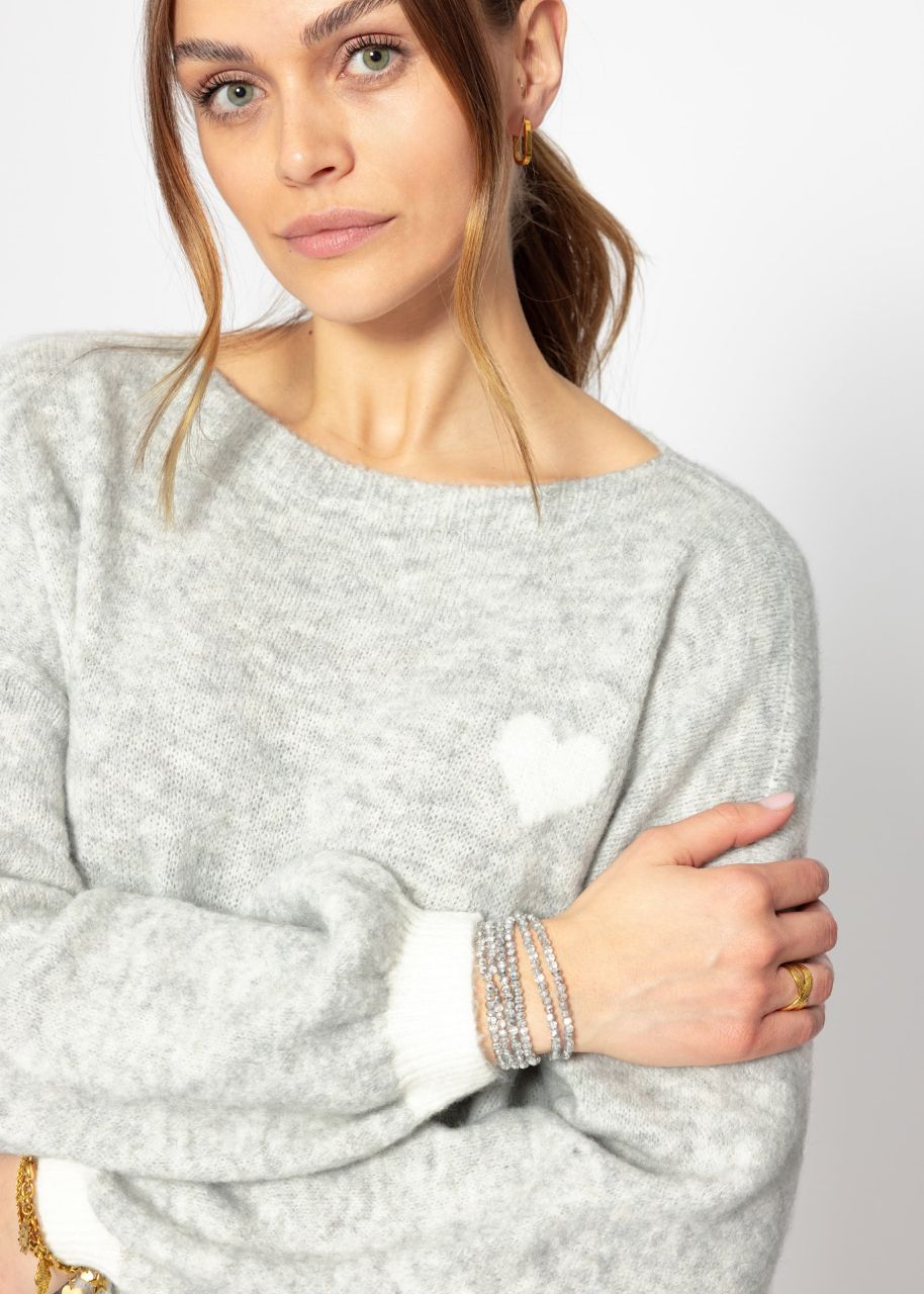 Sweater with heart - light gray