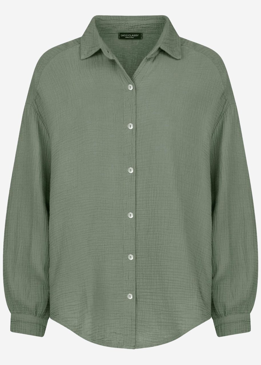 Oversize muslin blouse, short, sage green