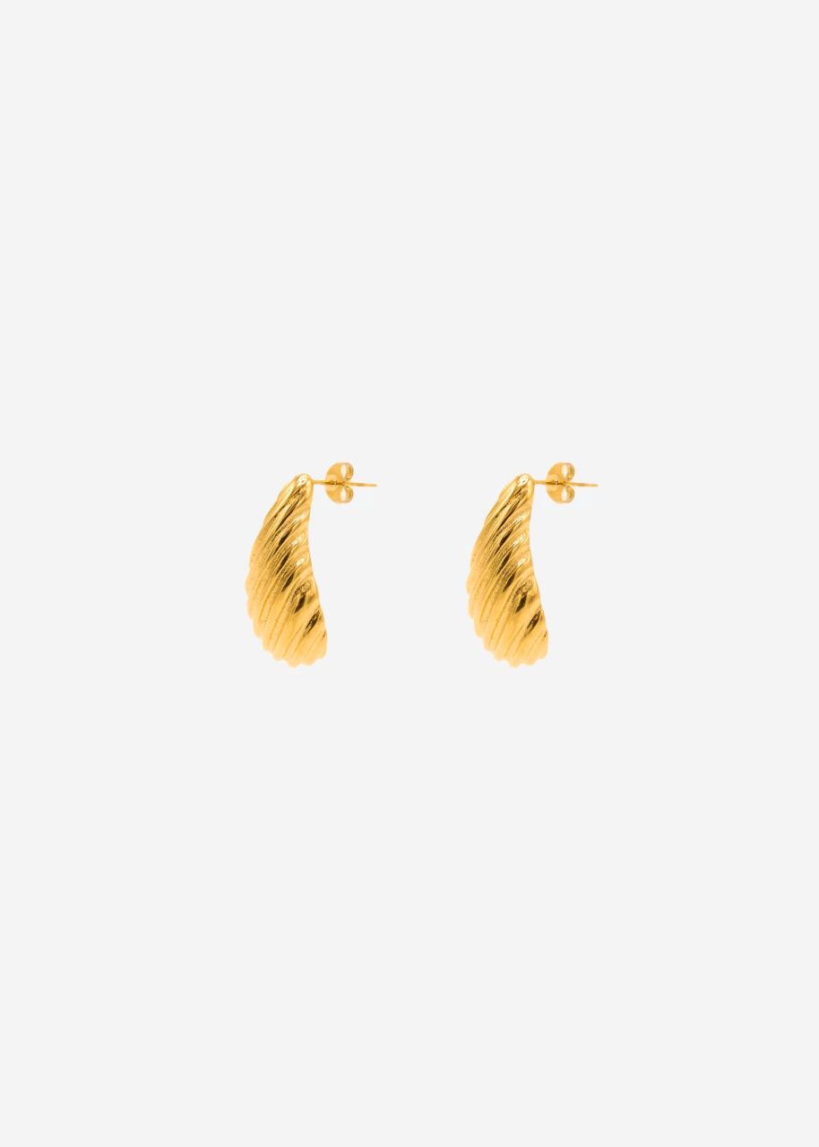 Elongated stud earrings with texture - gold