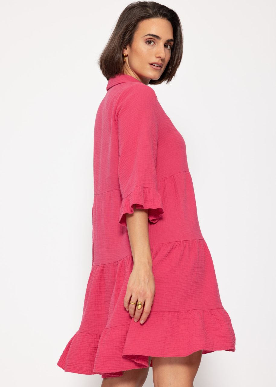 Muslin dress with flounces - pink