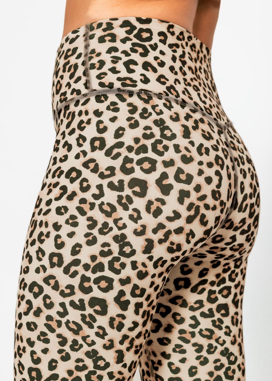 High waist sports leggings with leo print - beige