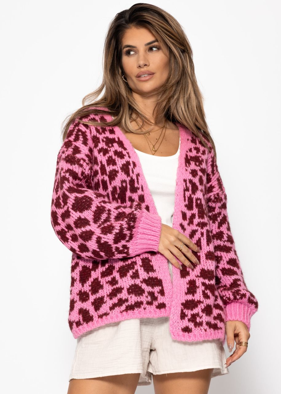 Short cardigan with leo print - pink-burgundy