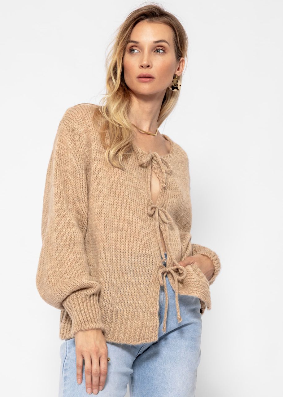 Cardigan with bow fastening - beige