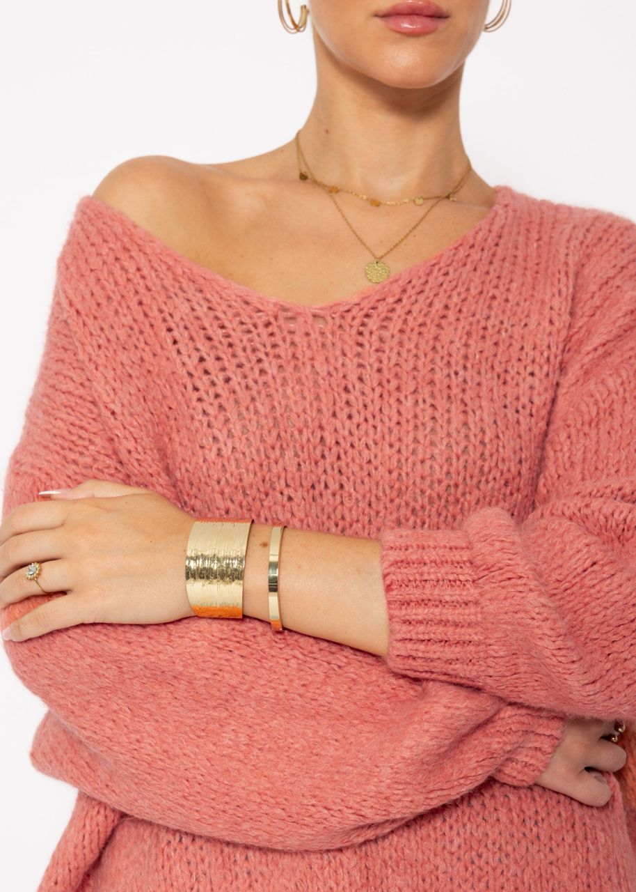 Oversized jumper with V-neck - salmon