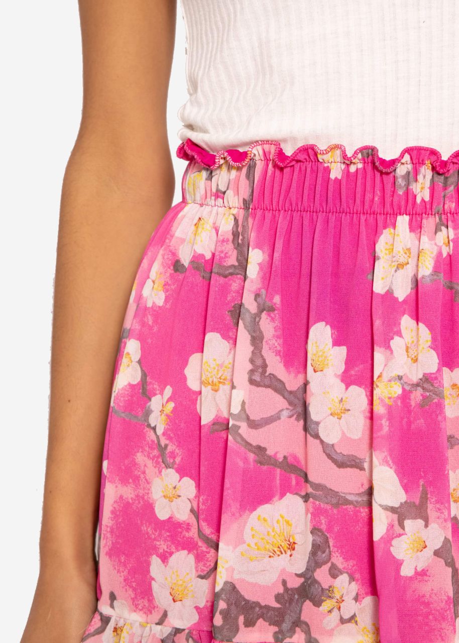 Ruched skirt with print, pink