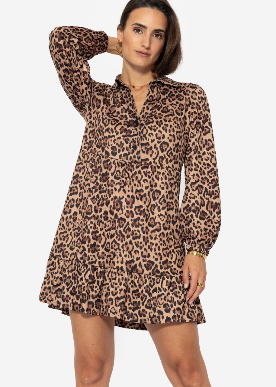 Jersey dress with leo print - brown