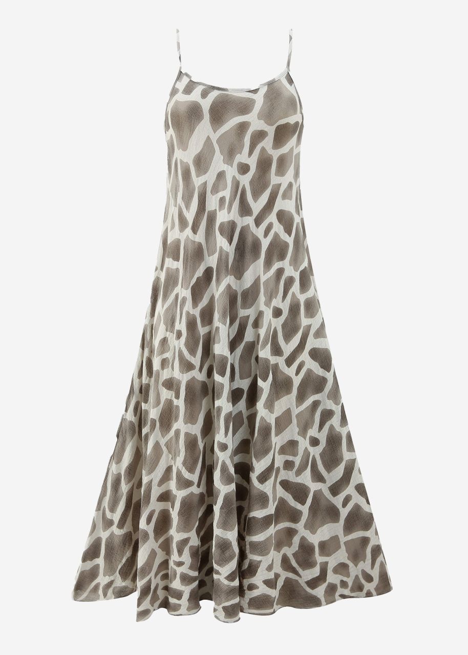 Muslin beach dress with animal print - light beige