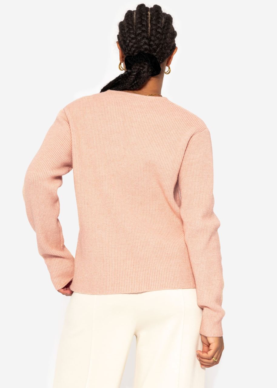 Jumper with accentuated V-neck - dusky pink