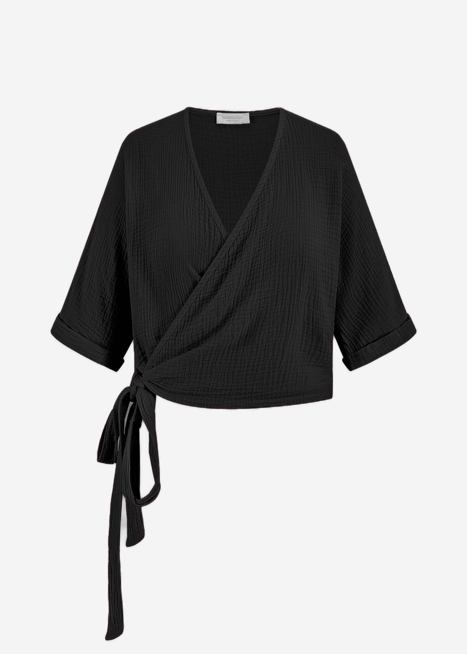 Wrap-around muslin blouse - black