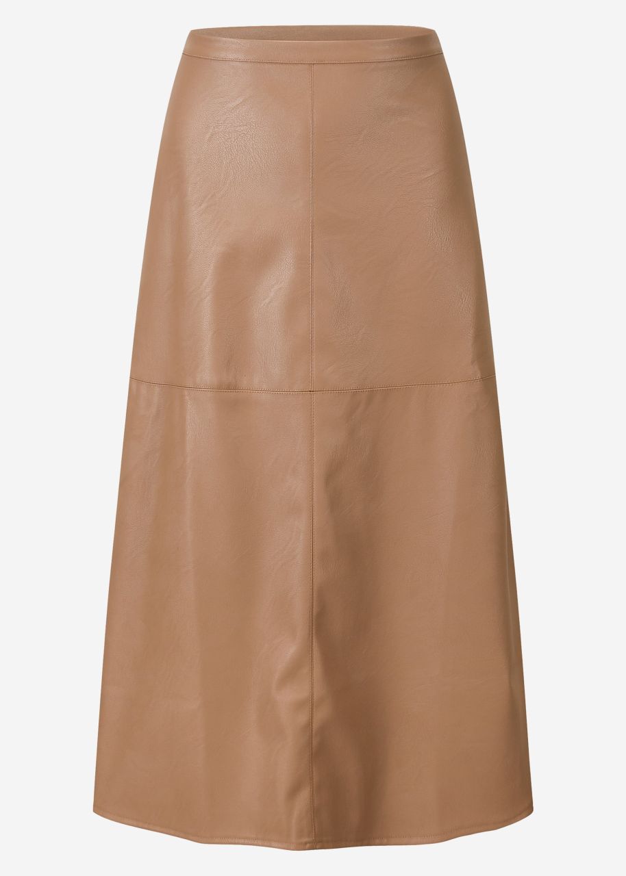 Flared faux leather skirt - camel