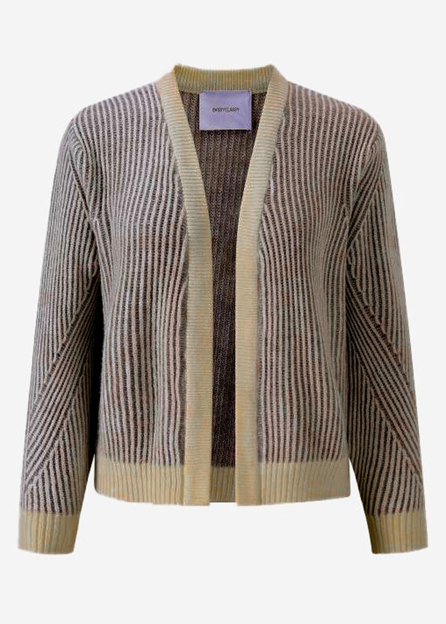 2-tone ribbed cardigan - beige-black