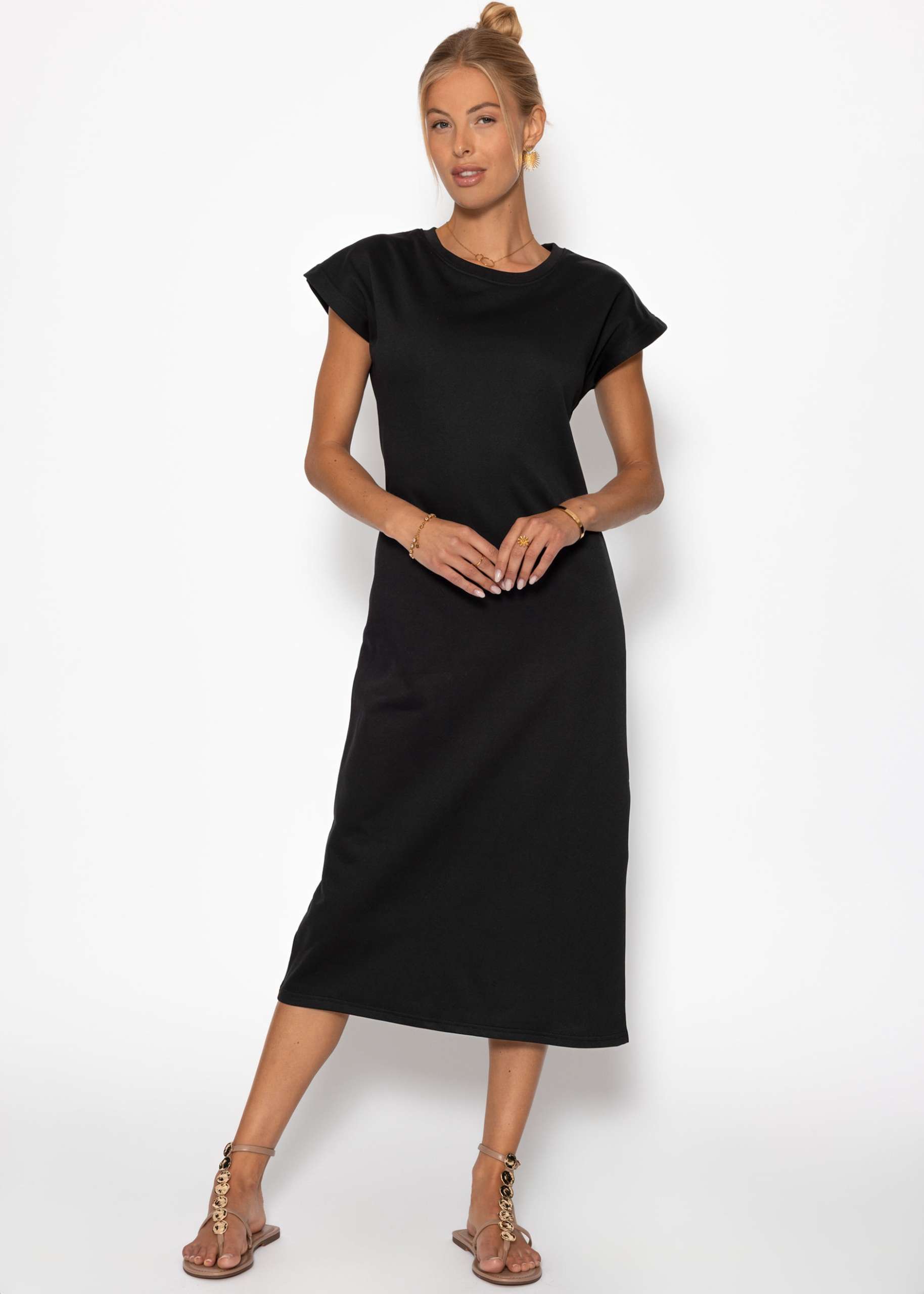 Long sweat dress with slit - black