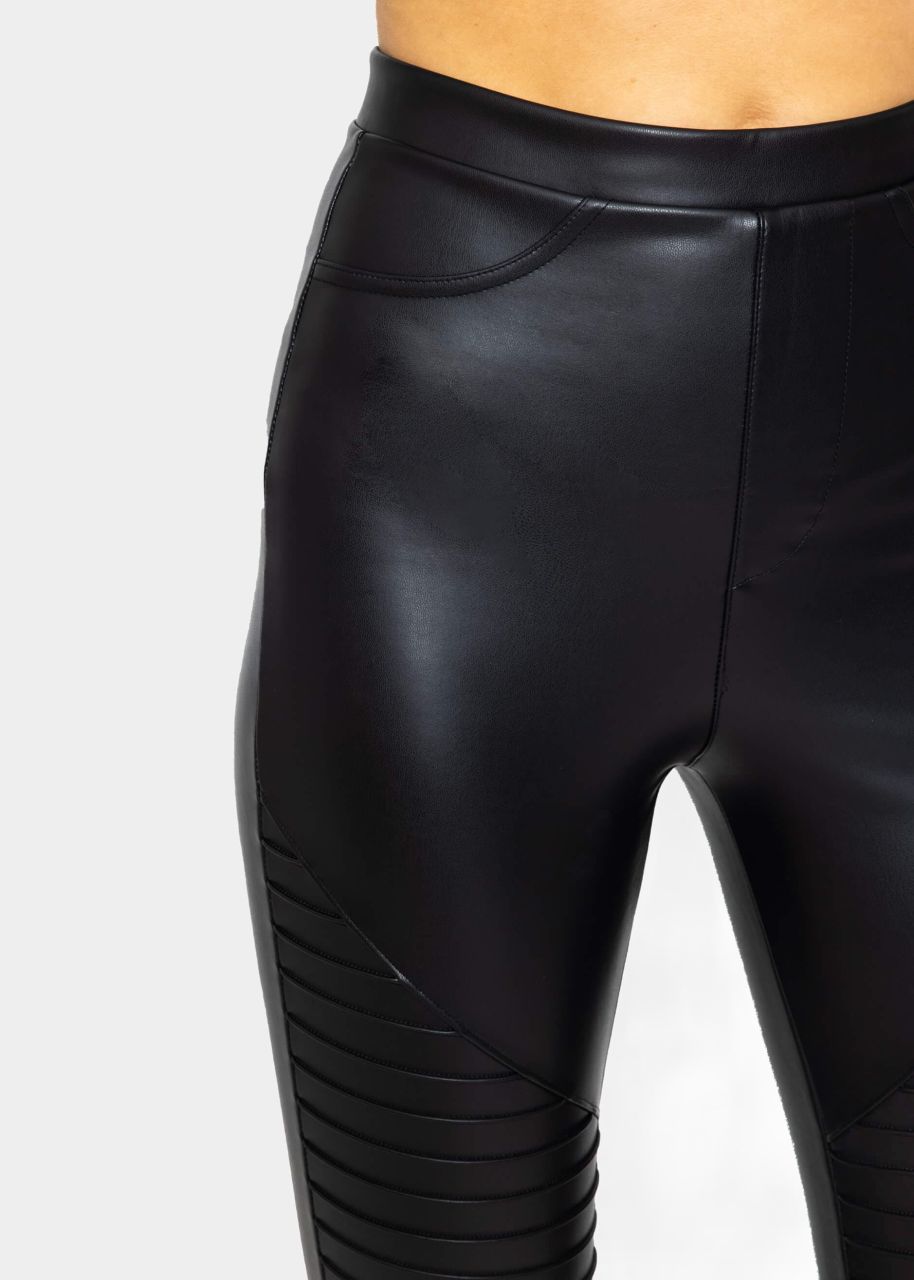 Thermo biker leather leggings - black