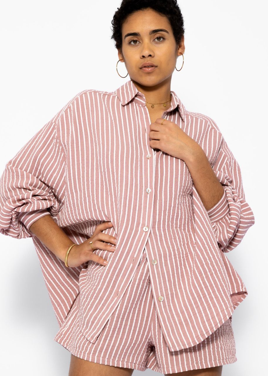 Striped oversize muslin blouse - dusky pink