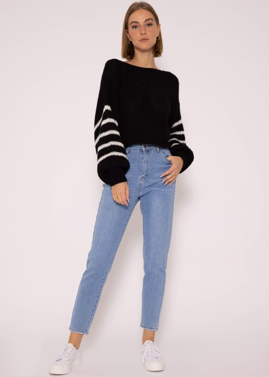 Jumper with striped sleeves - black-offwhite