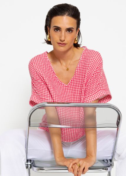 Muslin shirt with Vichy print - pink and white