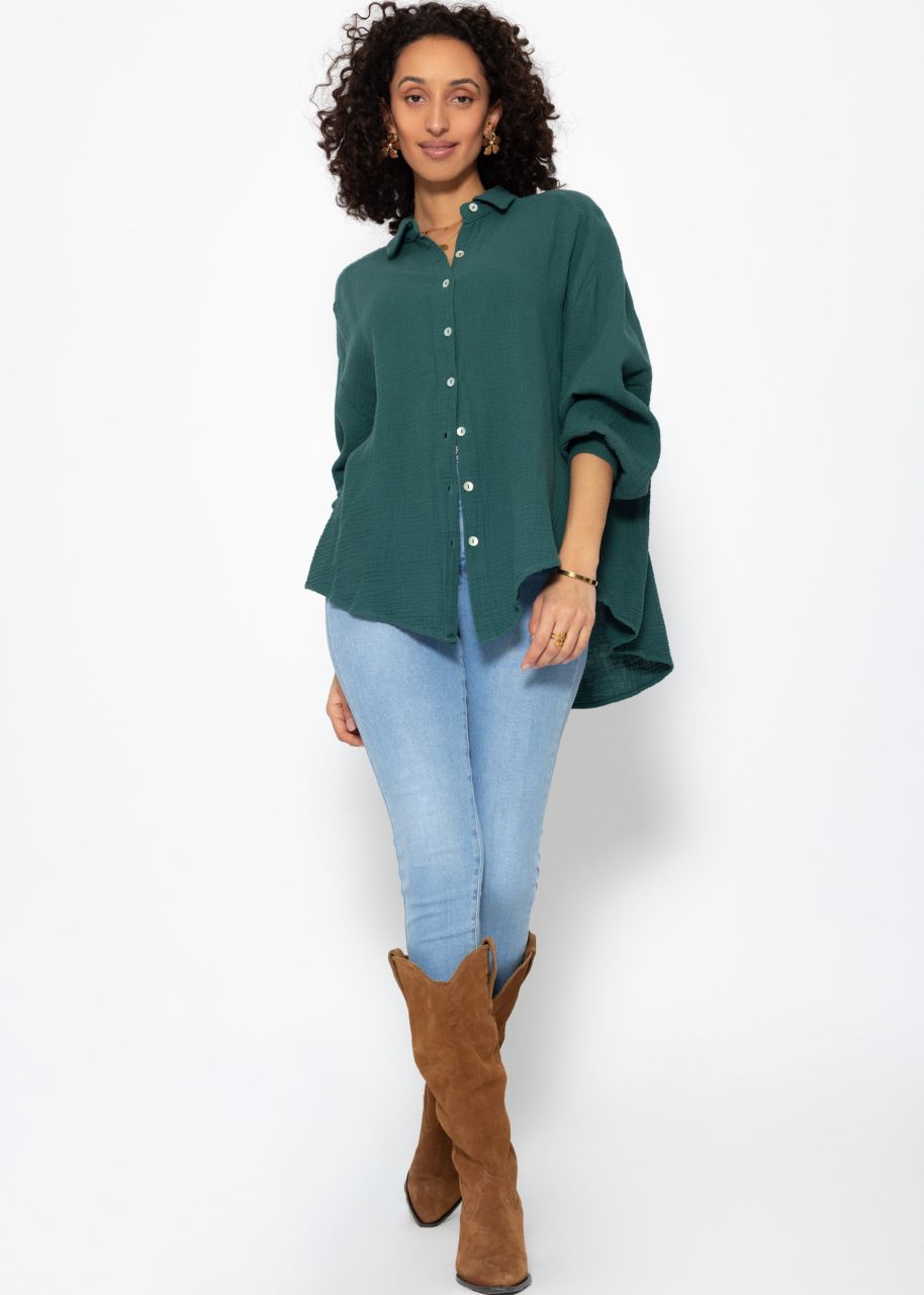 Muslin blouse oversize, short, dark green