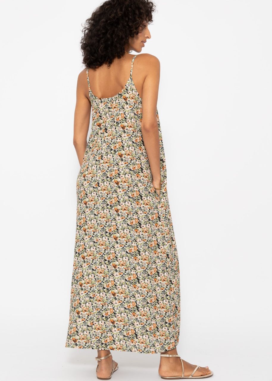 Maxi dress with floral print - khaki