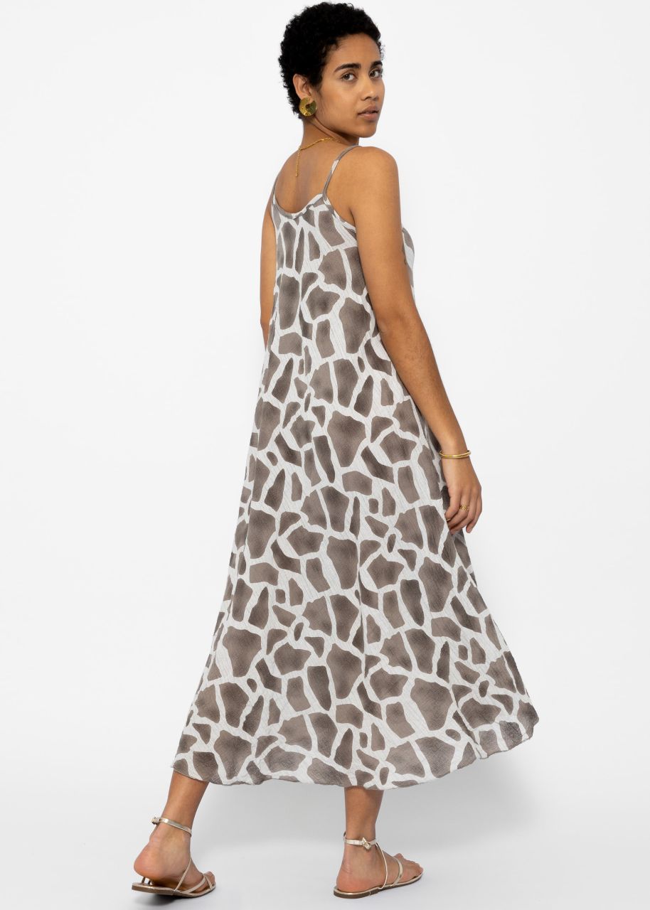 Muslin beach dress with animal print - light beige