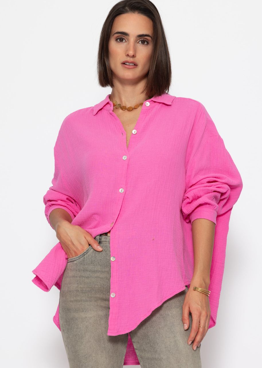 Muslin blouse oversize, short, pink