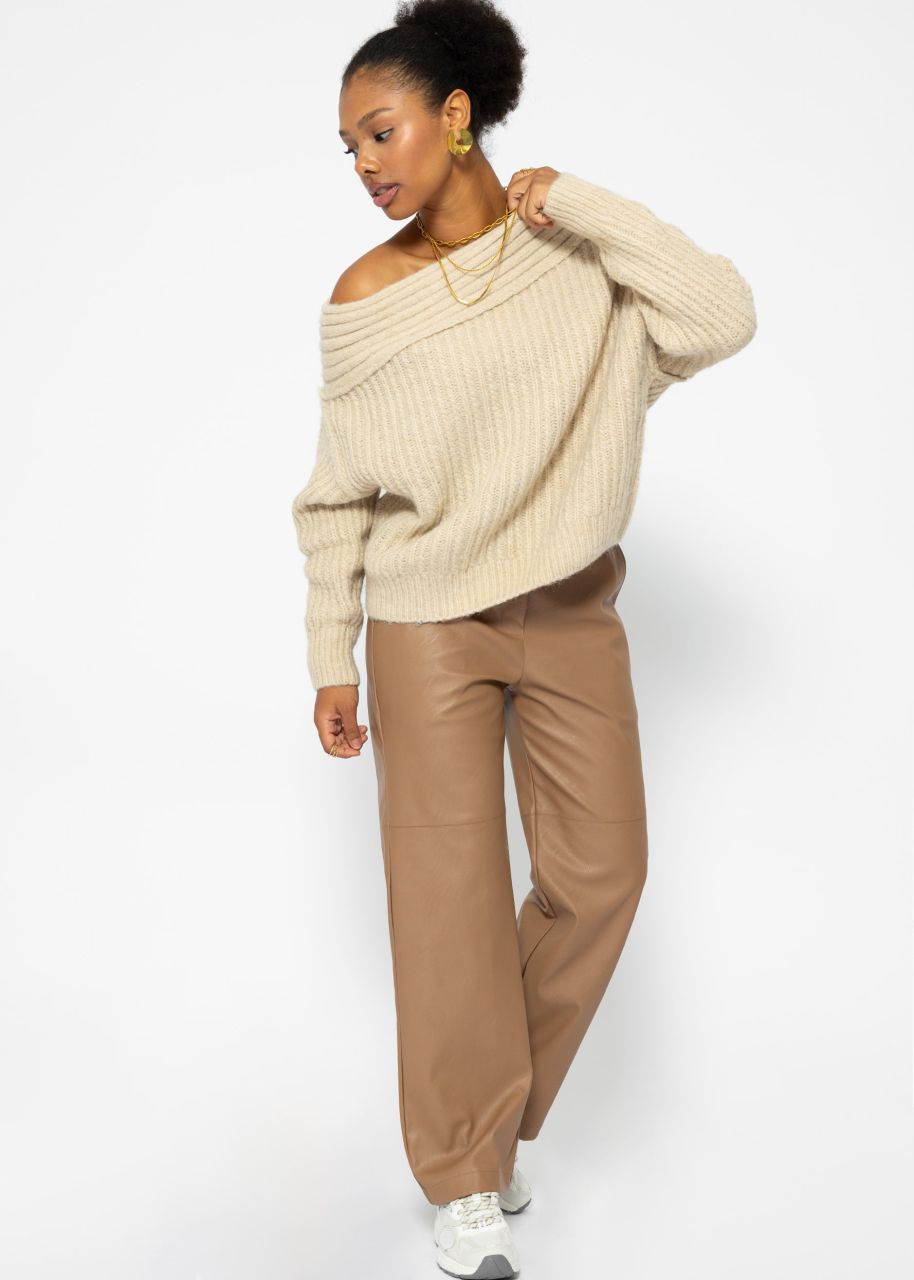 Off-Shoulder knitted jumper, light beige