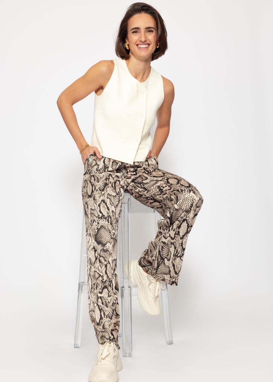 Satin trousers with snake print - brown