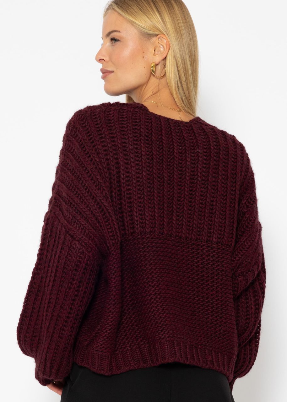 Jessica Haller Knitted cardigan with ribbed sleeves and button placket - burgundy