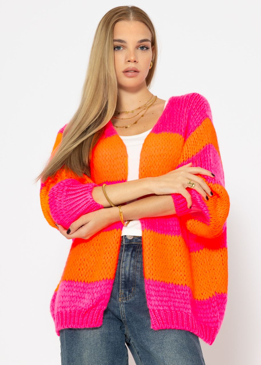 Striped oversize cardigan - pink-orange