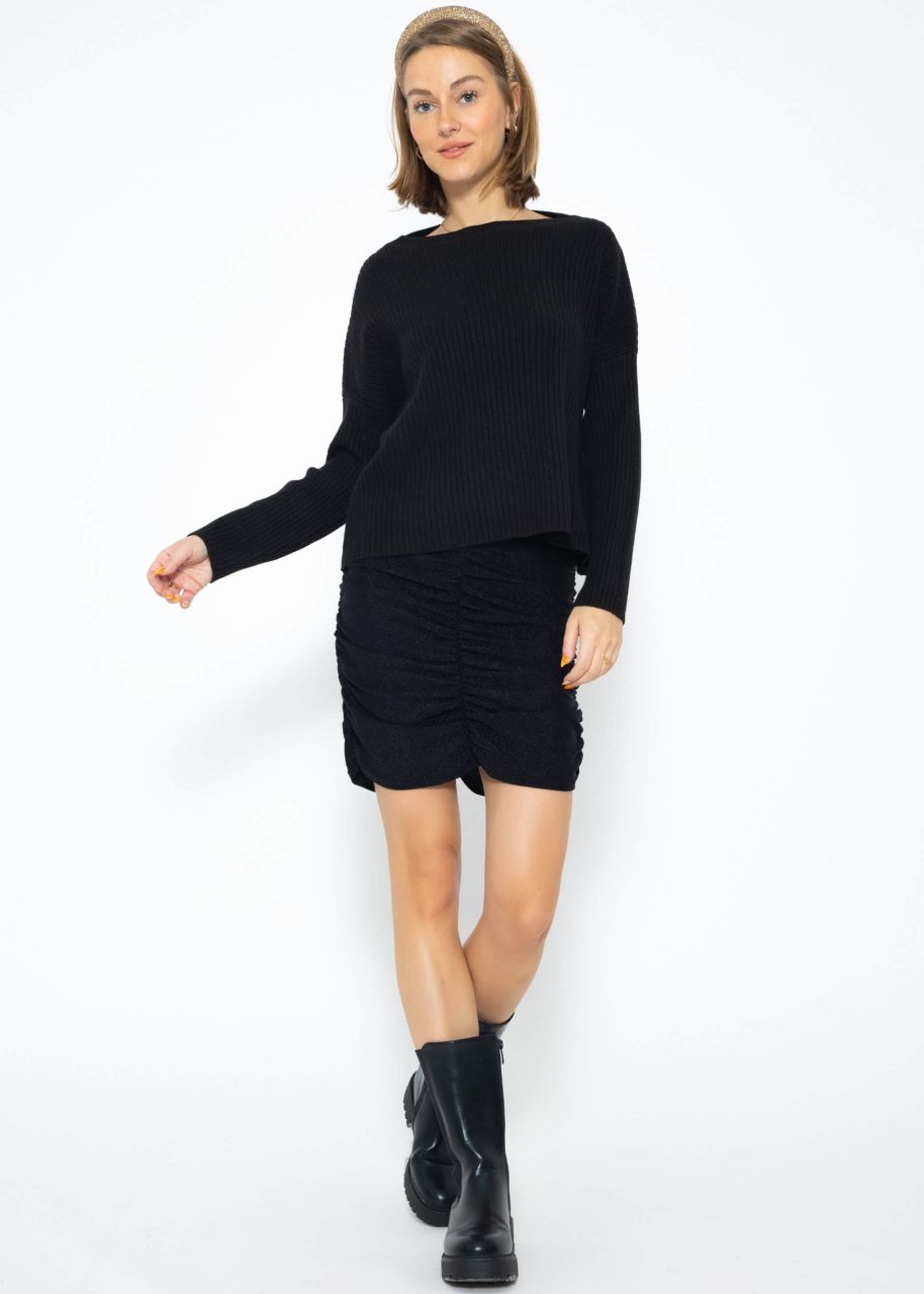 Tight, gathered skirt with shine - black