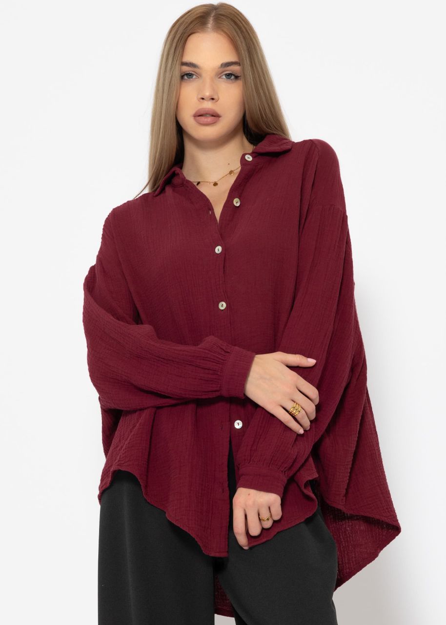 Muslin blouse oversize, short, dark red