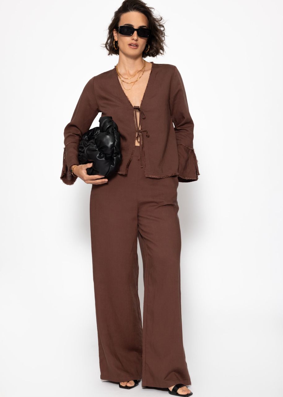 Linen straight-leg trousers - brown