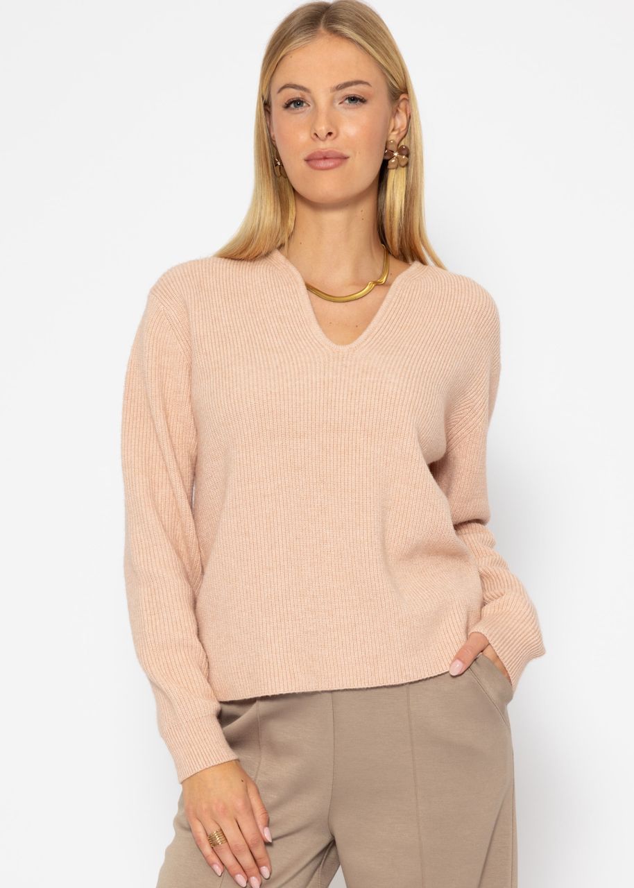 Jumper with accentuated V-neck - dusky pink