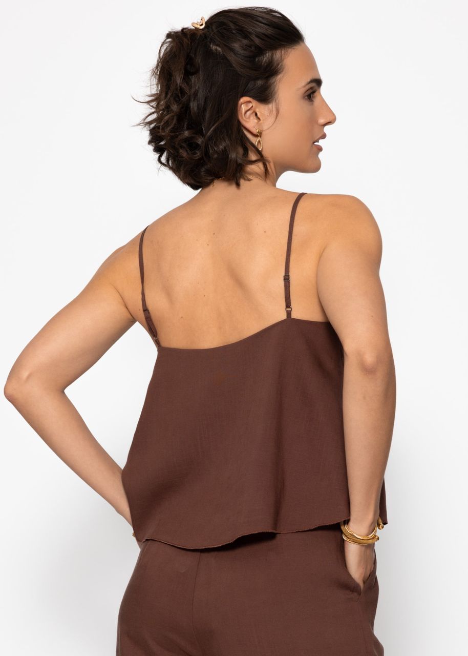Linen top with spaghetti straps - brown
